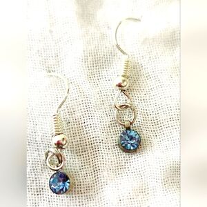 Pale Blue Round Crystal,  Pierced Dangle Earrings.  Very Delicate & Pretty.